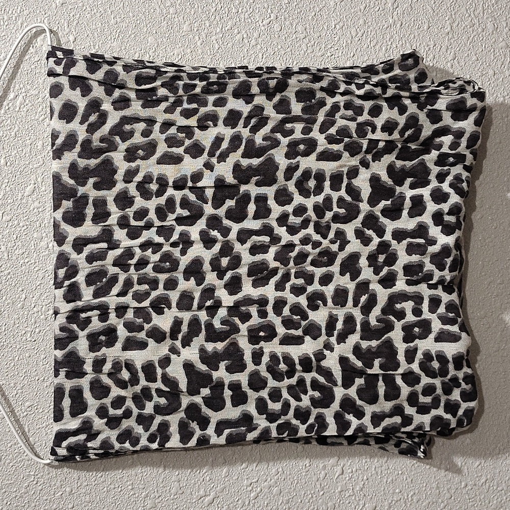 Leopard Print Infinity Scarf - Black and White, Sheer and See Through - Picture 6 of 8